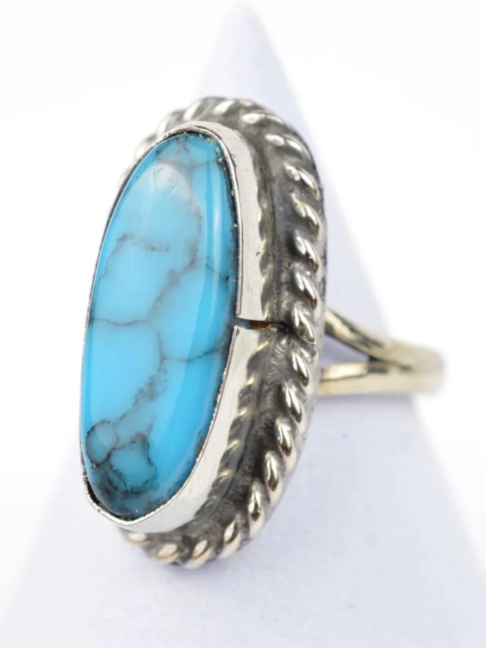 Vtg Navajo Sterling Silver Turquoise Ring Size 7 Twisted Rope Native American